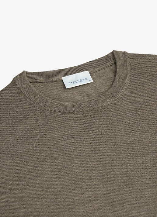 Profuomo Fijngebreide trui van merino wol - detail 2 taupe