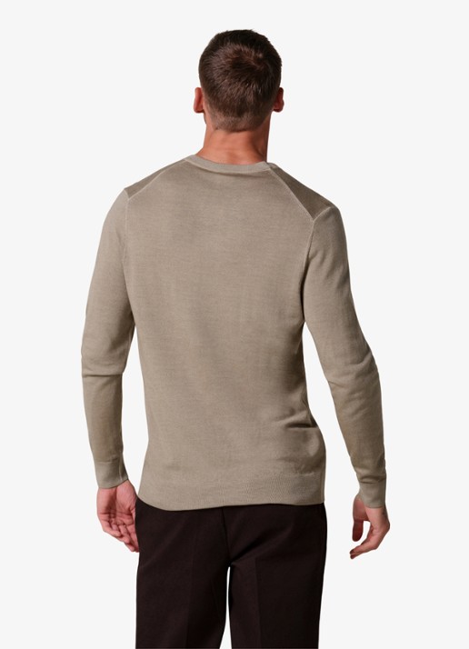 Profuomo Fijngebreide trui van merinowol met V-hals - achterkant beige