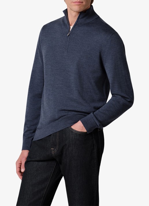 Profuomo Fijngebreide trui van wol met halve rits - detail beige