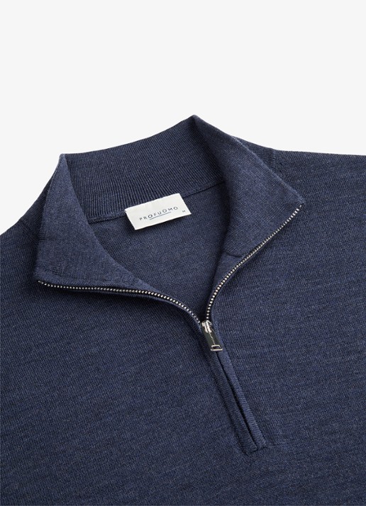 Profuomo Fijngebreide trui van wol met halve rits - detail 2 beige