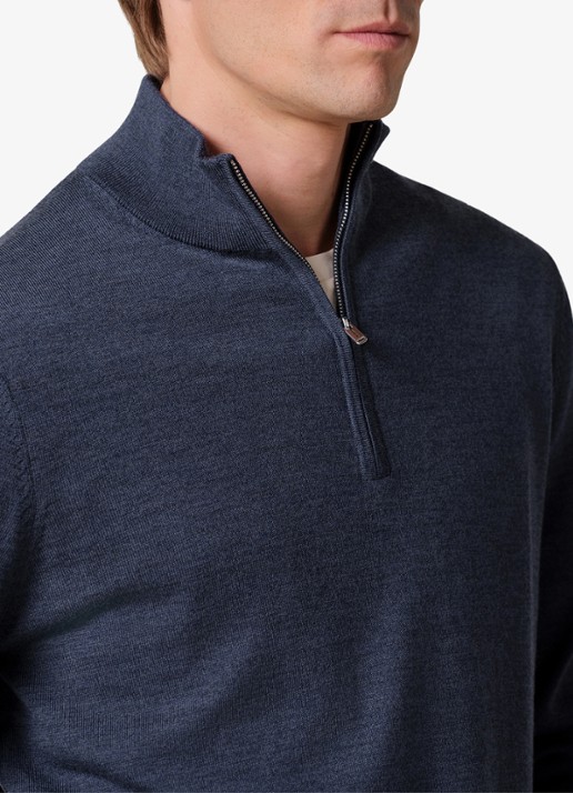 Profuomo Fijngebreide trui van wol met halve rits - detail 3 beige