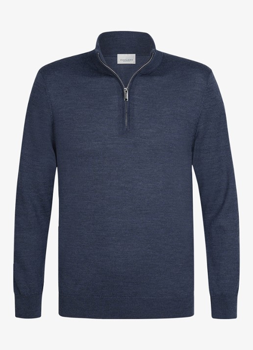 Profuomo Fijngebreide trui van wol met halve rits - voorkant 4 beige