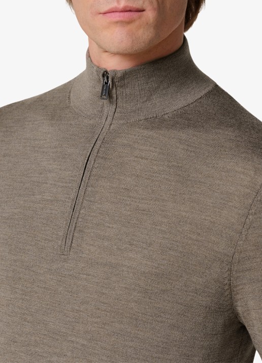 Profuomo Fijngebreide trui van wol met have rits - detail 2 bruin