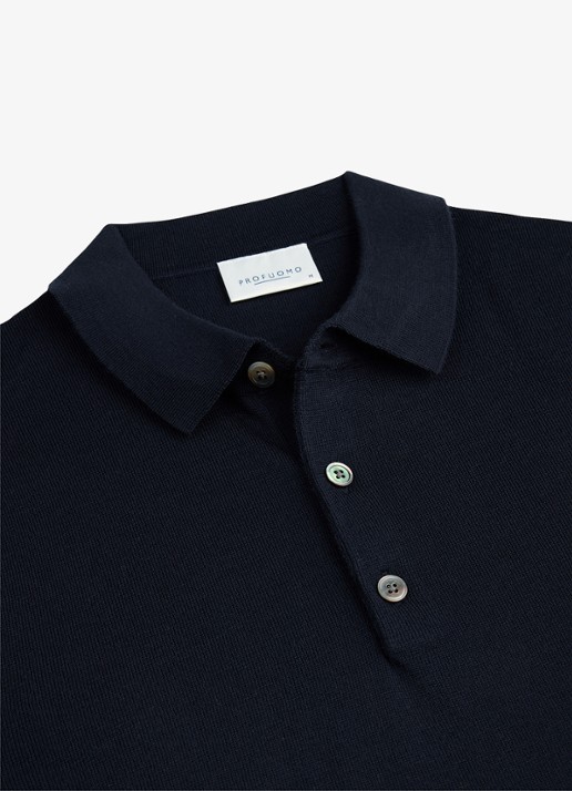 Profuomo Fijngebreide trui van wol met polokraag - detail 4 donkerblauw