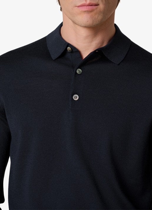 Profuomo Fijngebreide trui van wol met polokraag - detail 5 donkerblauw