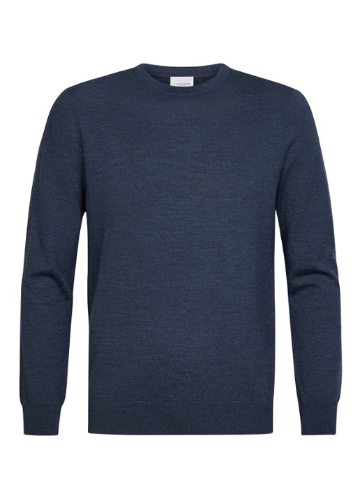 Profuomo Fijngebreide trui van wol met ronde hals - voorkant 5 donkerblauw