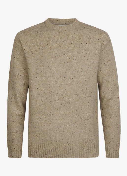 Profuomo Fijngebreide trui van wol met ronde hals - voorkant beige
