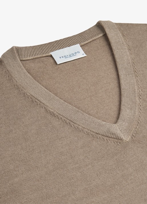 Profuomo Fijngebreide trui van wol met V-hals - detail 5 beige
