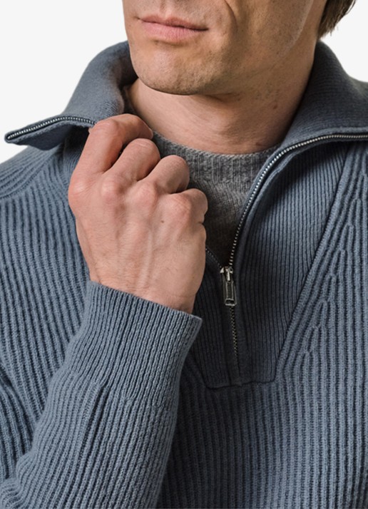 Profuomo Grofgebreide schippertrui van wol - detail 3 blauw