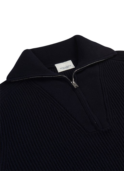 Profuomo Grofgebreide schippertrui van wol - detail 2 donkerblauw