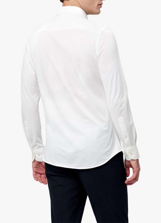 Profuomo Japanese knitted slim fit overhemd met cut away kraag - achterkant 4 wit