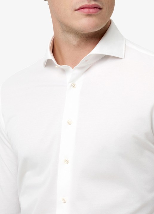 Profuomo Japanese knitted slim fit overhemd met cut away kraag - detail 2 wit