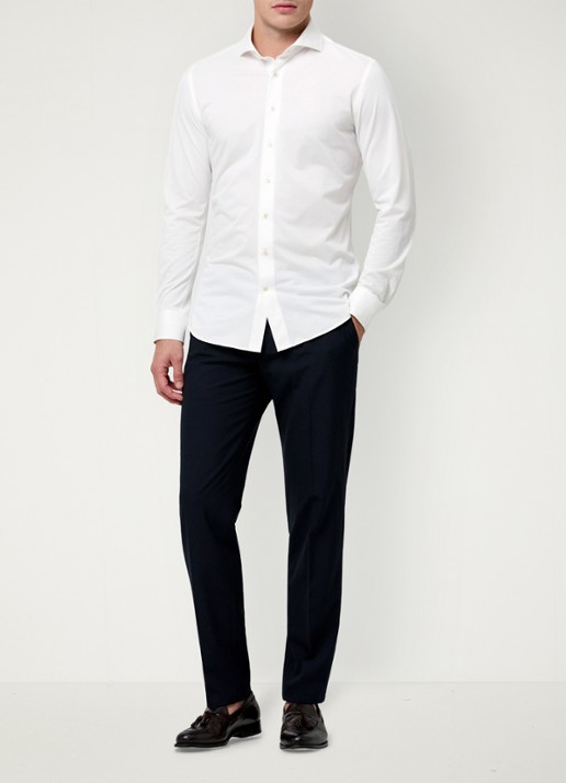 Profuomo Japanese knitted slim fit overhemd met cut away kraag - voorkant 6 wit