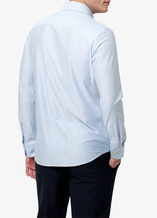 Profuomo Japanese Knitted slim fit overhemd met streepprint - achterkant lichtblauw