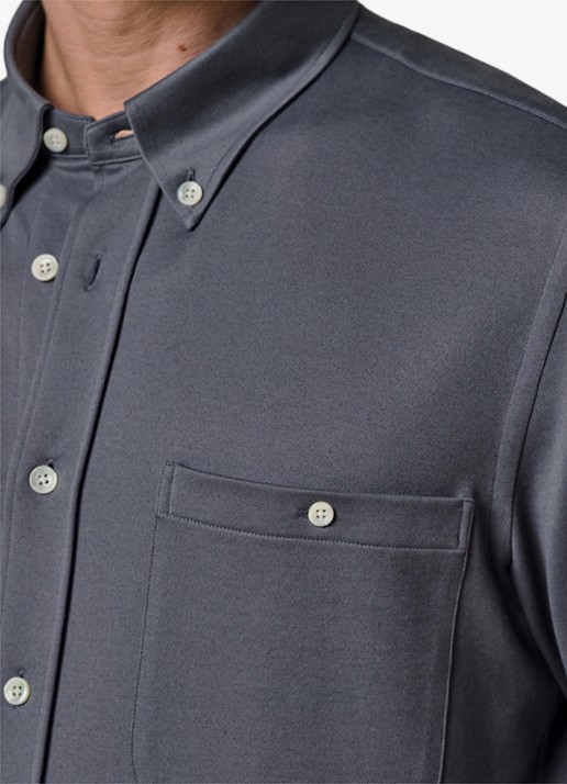 Profuomo Japanese knitted slim fit overhemd - detail 3 middenblauw