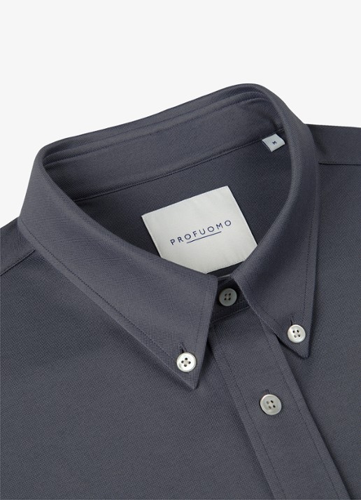 Profuomo Japanese knitted slim fit overhemd - detail 4 middenblauw