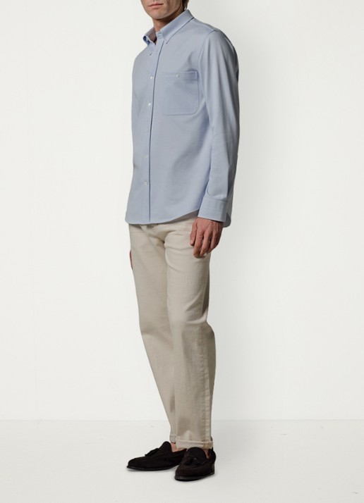 Profuomo Japanese knitted slim fit overhemd - voorkant 2 lichtblauw
