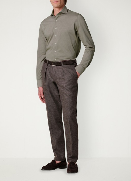 Profuomo Japanese knitted slim fit overhemd - voorkant 2 bruin