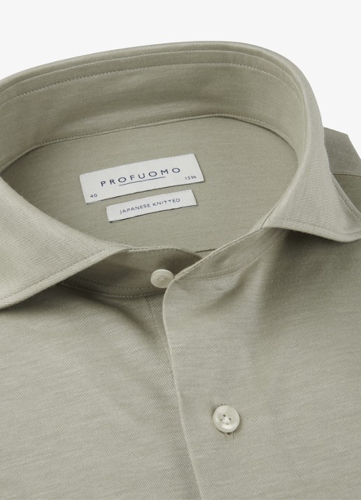Profuomo Japanese knitted slim fit shirt - detail 2 middengroen