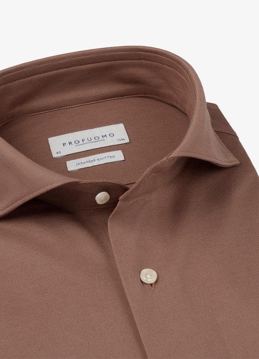 Profuomo Japanese knitted slim fit shirt - detail 2 clay