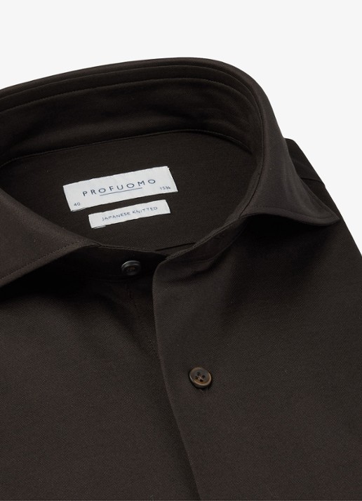 Profuomo Japanese knitted slim fit shirt - detail 5 bruin