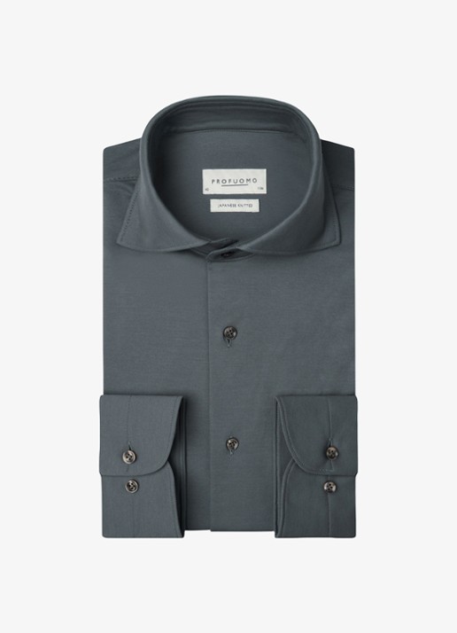Profuomo Japanese knitted slim fit shirt - voorkant 3 denim