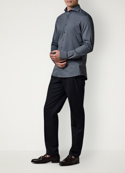 Profuomo Japanese knitted slim fit shirt - voorkant 4 denim