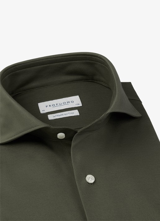 Profuomo Japanese knitted slim fit shirt - detail 6 donkergroen