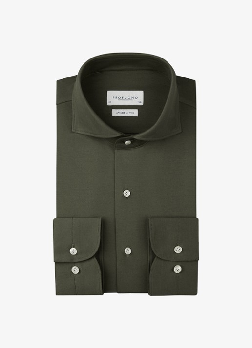 Profuomo Japanese knitted slim fit shirt - voorkant donkergroen