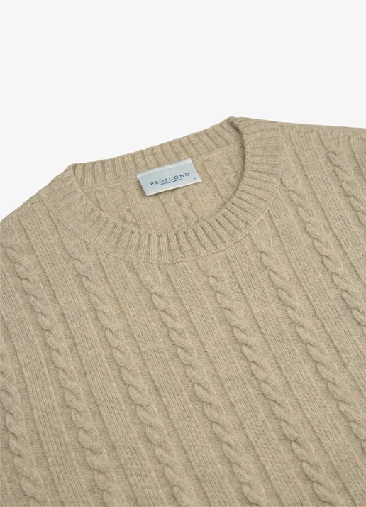 Profuomo Kabelgebreide trui in kasjmieblend - detail 4 beige