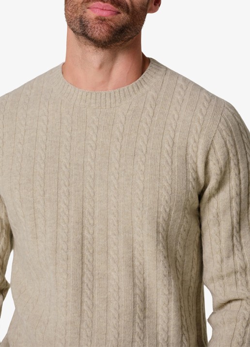 Profuomo Kabelgebreide trui in kasjmieblend - detail 5 beige