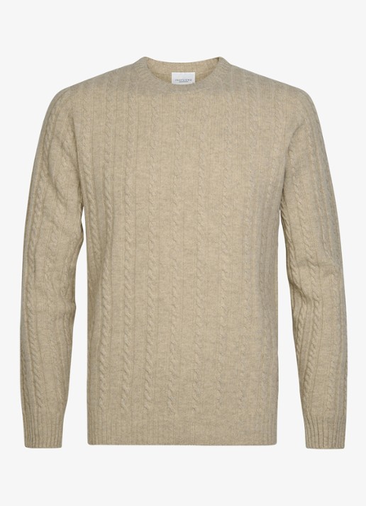 Profuomo Kabelgebreide trui in kasjmieblend - voorkant beige