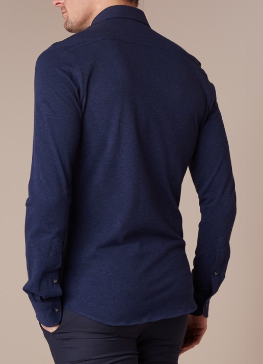 Profuomo Knitted Shirt slim fit overhemd van piqué katoen - achterkant donkerblauw
