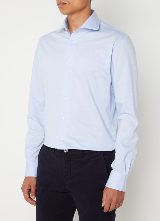 Profuomo Knitted slim fit overhemd met stretch - detail 5 lichtblauw