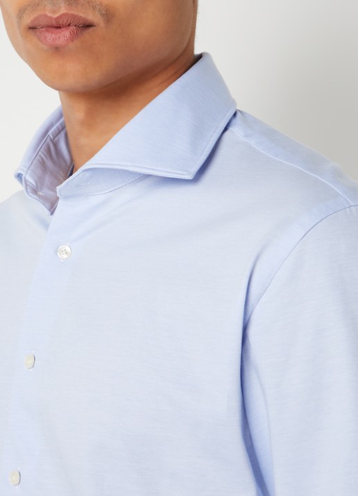 Profuomo Knitted slim fit overhemd met stretch - detail 6 lichtblauw