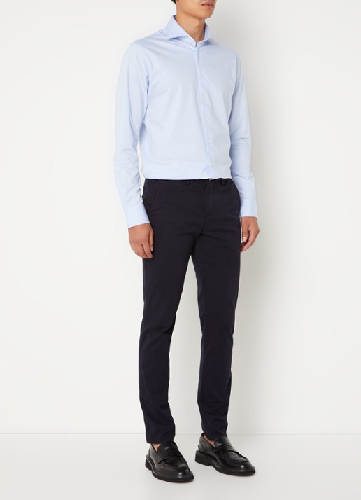 Profuomo Knitted slim fit overhemd met stretch - voorkant 3 lichtblauw