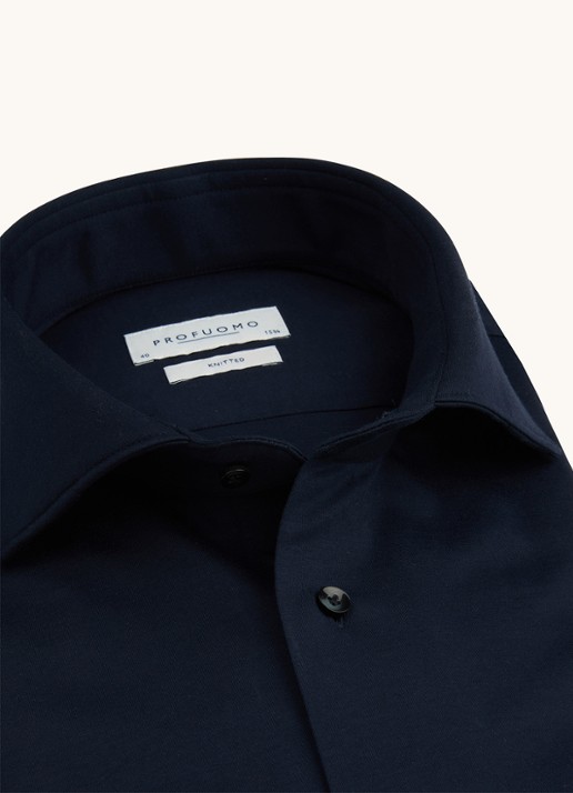 Profuomo Knitted slim fit overhemd met stretch  - detail 4 donkerblauw
