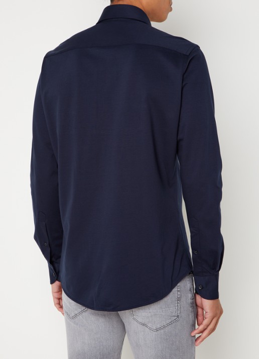 Profuomo Knitted slim fit overhemd met stretch  - achterkant donkerblauw