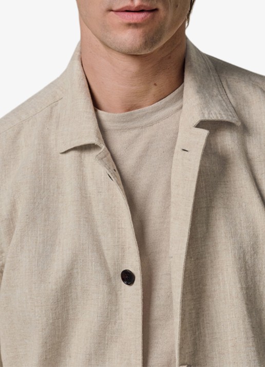 Profuomo Linen katoenen overshirt - voorkant 2 beige