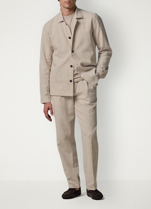 Profuomo Linen katoenen overshirt - voorkant 3 beige