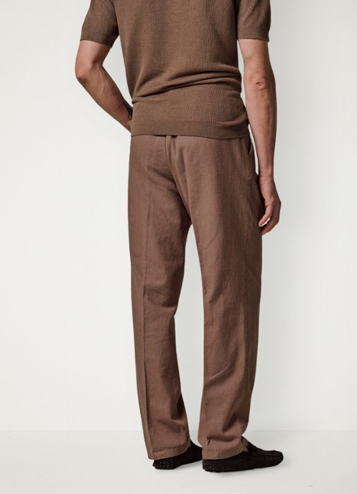 Profuomo Loose fit broek in linnenblend - achterkant clay