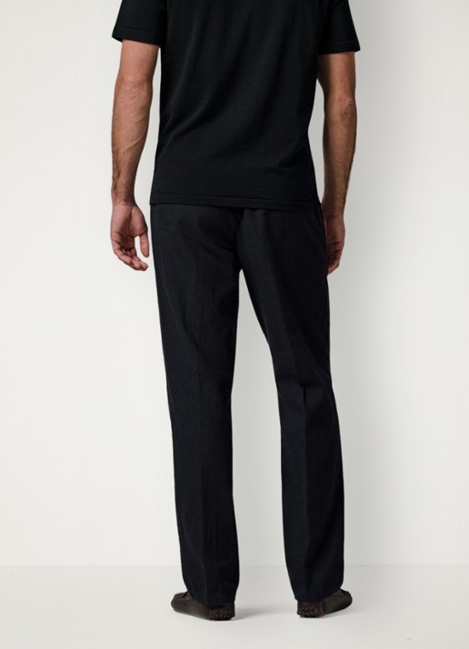 Profuomo Loose fit broek in linnenblend - achterkant blauw