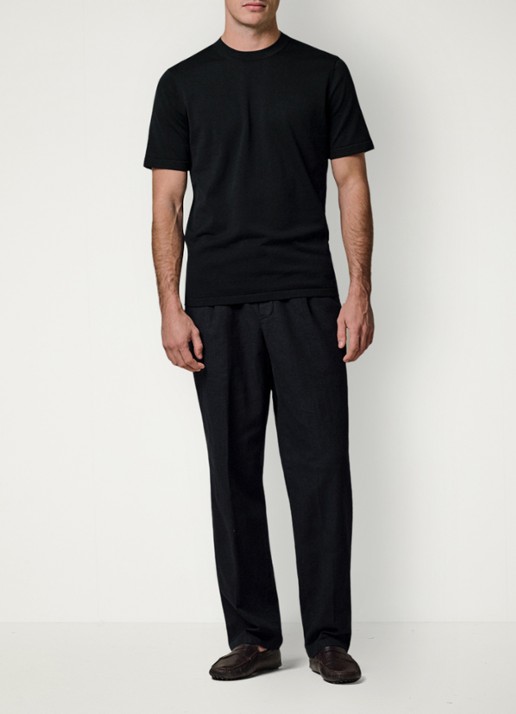 Profuomo Loose fit broek in linnenblend - voorkant 3 blauw
