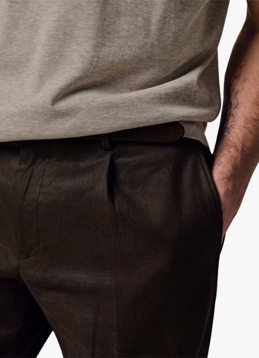 Profuomo Loose fit chino in linnenblend - detail 5 donkerbruin