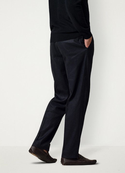 Profuomo Loose fit chino in linnenblend - achterkant donkerblauw