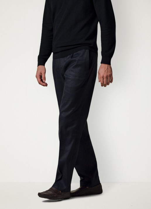 Profuomo Loose fit chino in linnenblend - detail 4 donkerblauw