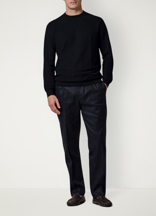 Profuomo Loose fit chino in linnenblend - voorkant 3 donkerblauw