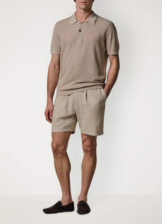 Profuomo Loose fit korte broek in linnenblend - voorkant 3 beige