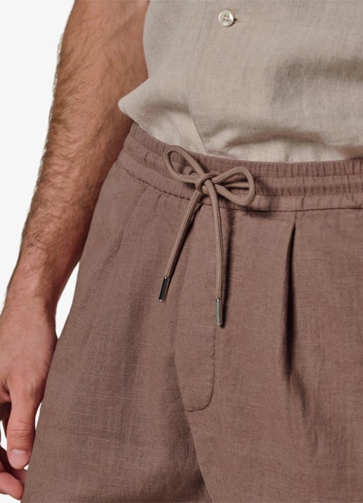 Profuomo Loose fit korte broek in linnenblend - detail 5 clay