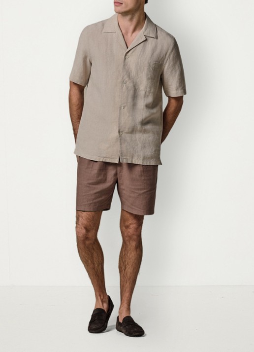 Profuomo Loose fit korte broek in linnenblend - voorkant 3 clay